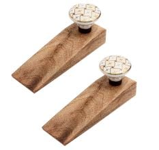 2 Pieces Cream & White Golden Checkerboard Ceramic Wooden Door Stopper